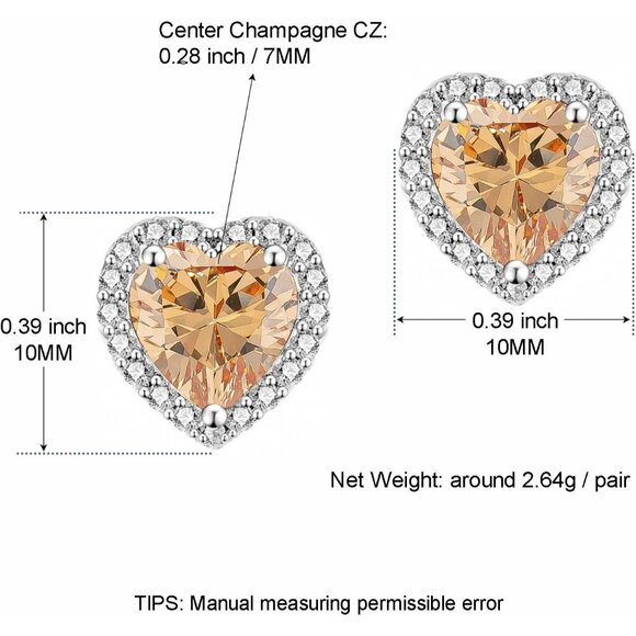 Women's Heart Tan Elegant Mall Dainty Halo Birthstone Cubic Zirconia Earring - Picture 2 of 6